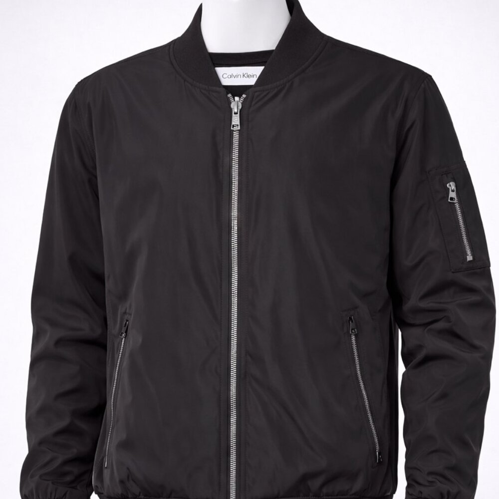 Men's Calvin Klein Bomber Jacket Black Size Large Water & Wind Resistant